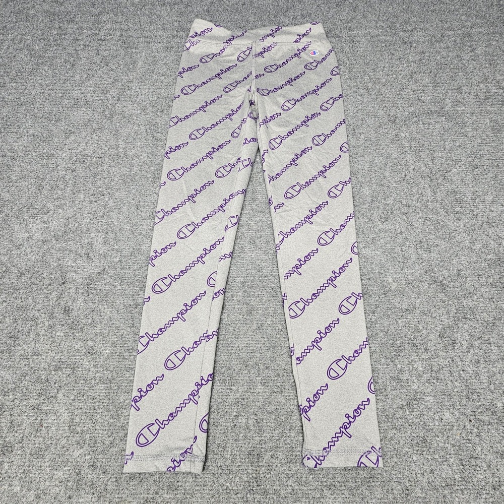 Champion Leggings Girls 10/12 Gray Purple Script Logo Retro Athletic Y2K Boho
